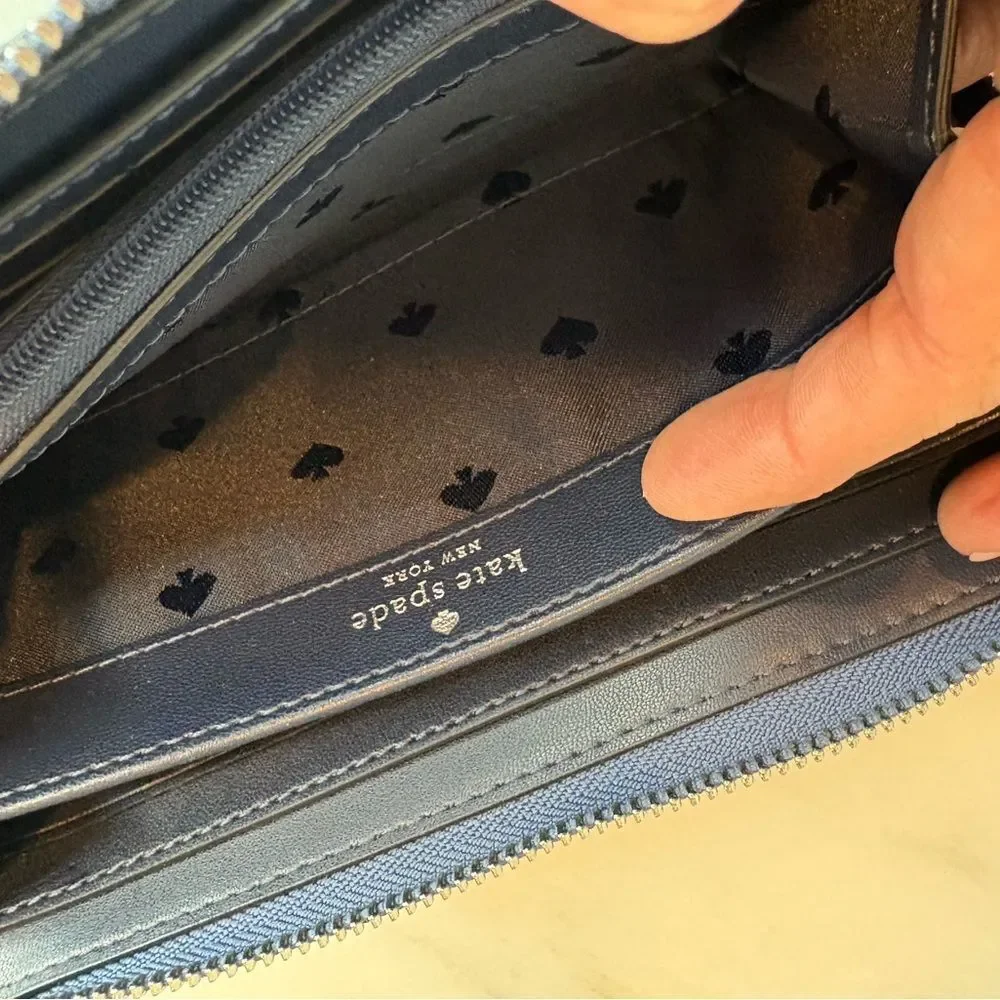 Kate Spade Wallet Leather Blue Jackson Color-block Pebbled Zip-Around Wallet